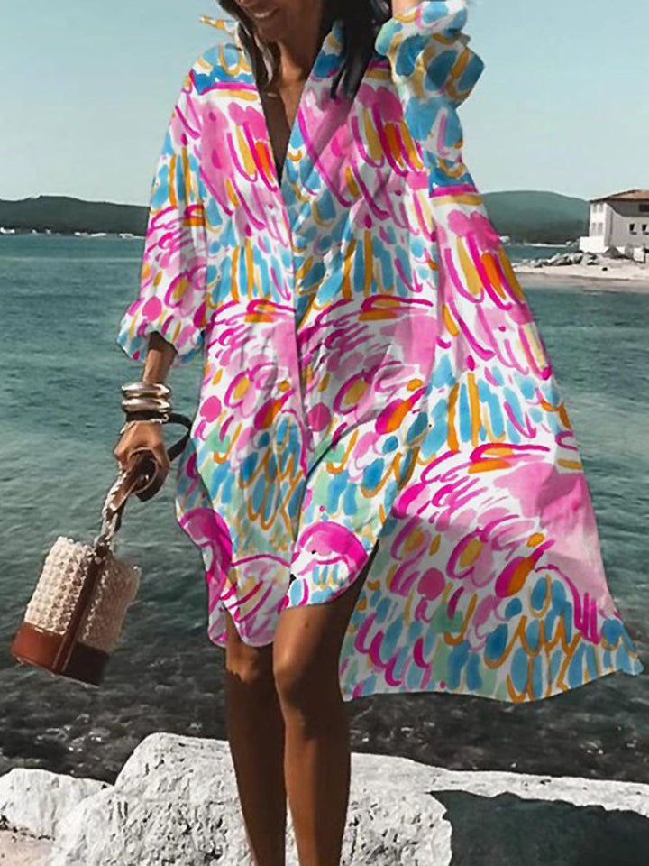 Printed Midi Shirt Dress – Women's Casual Dress | Elara