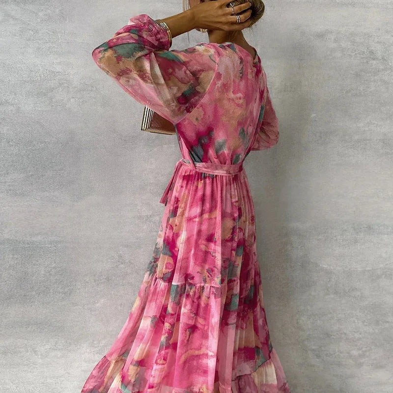 Floral Chiffon Maxi Dress – Women's Elegant Dress | Isabel