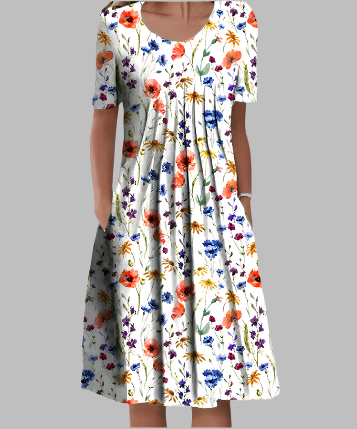 Floral A-Line Midi Dress – Women's Casual Summer Dress | Anabella