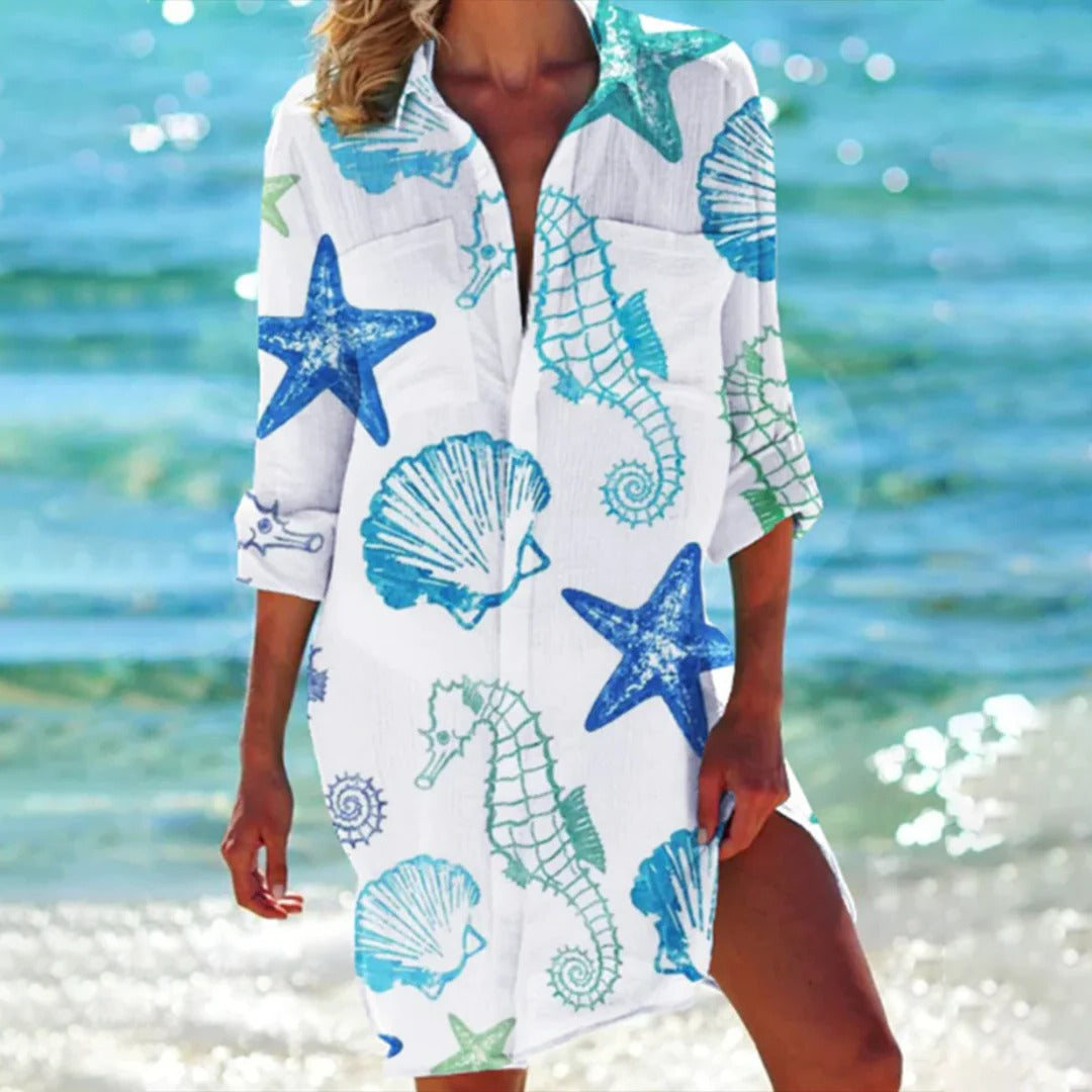 Tropical Print Shirt Dress – Women's Beach Cover Up | Elara