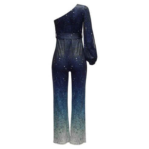 Seraphina | Women's One Shoulder Sequin Ombre Flare Leg Jumpsuit