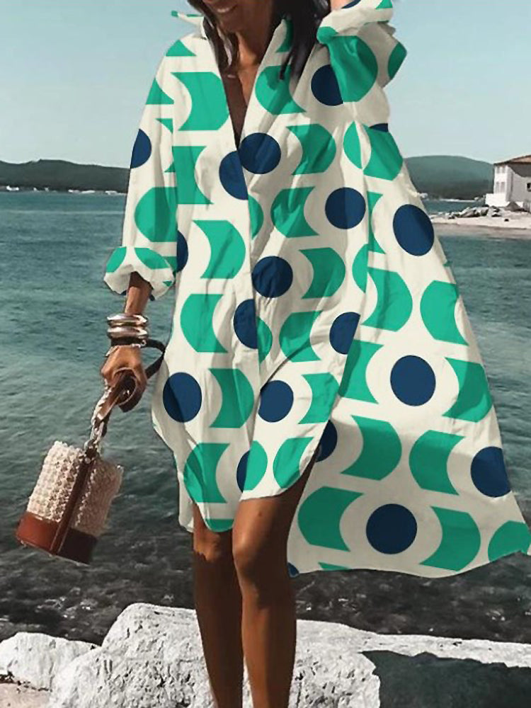 Printed Midi Shirt Dress – Women's Casual Dress | Elara