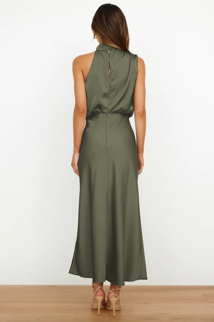 Satin Halter Midi Dress – Women's Cocktail Dress | Liliana