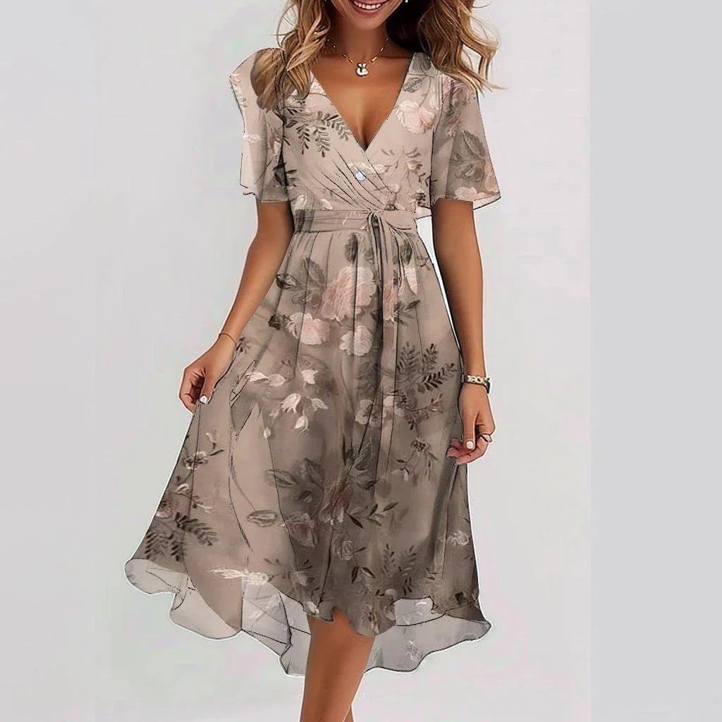 Floral Chiffon Wrap Midi Dress – Women's Summer Dress | Elara