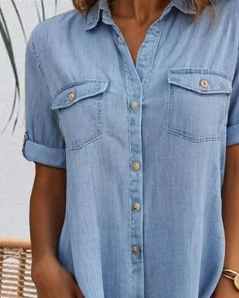 Denim Shirt Dress – Women's Casual Everyday Dress | Elara