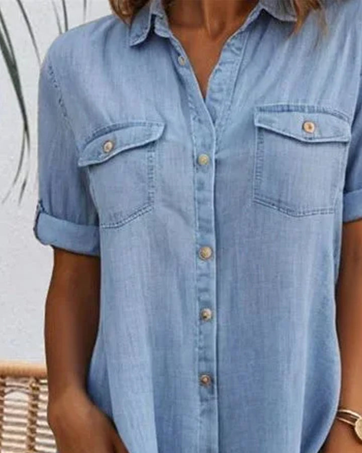 Denim Shirt Dress – Women's Casual Everyday Dress | Elara