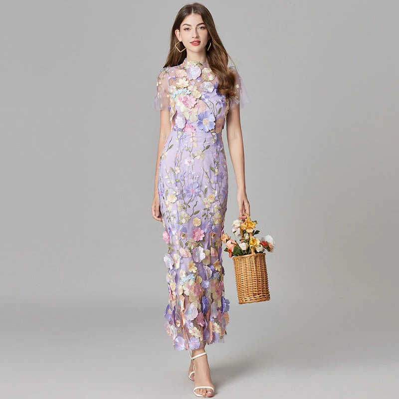 Floral Mesh Maxi Dress – Women's Evening Dress | Evelina