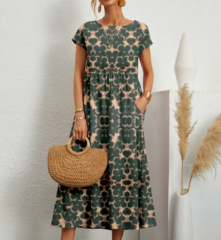 Printed Pocket Midi Dress – Women's Casual Dress | Elara