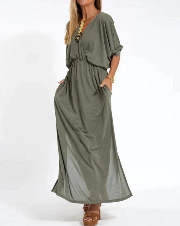 V-Neck Batwing Sleeve Maxi Dress – Women's Casual Dress | Seraphina