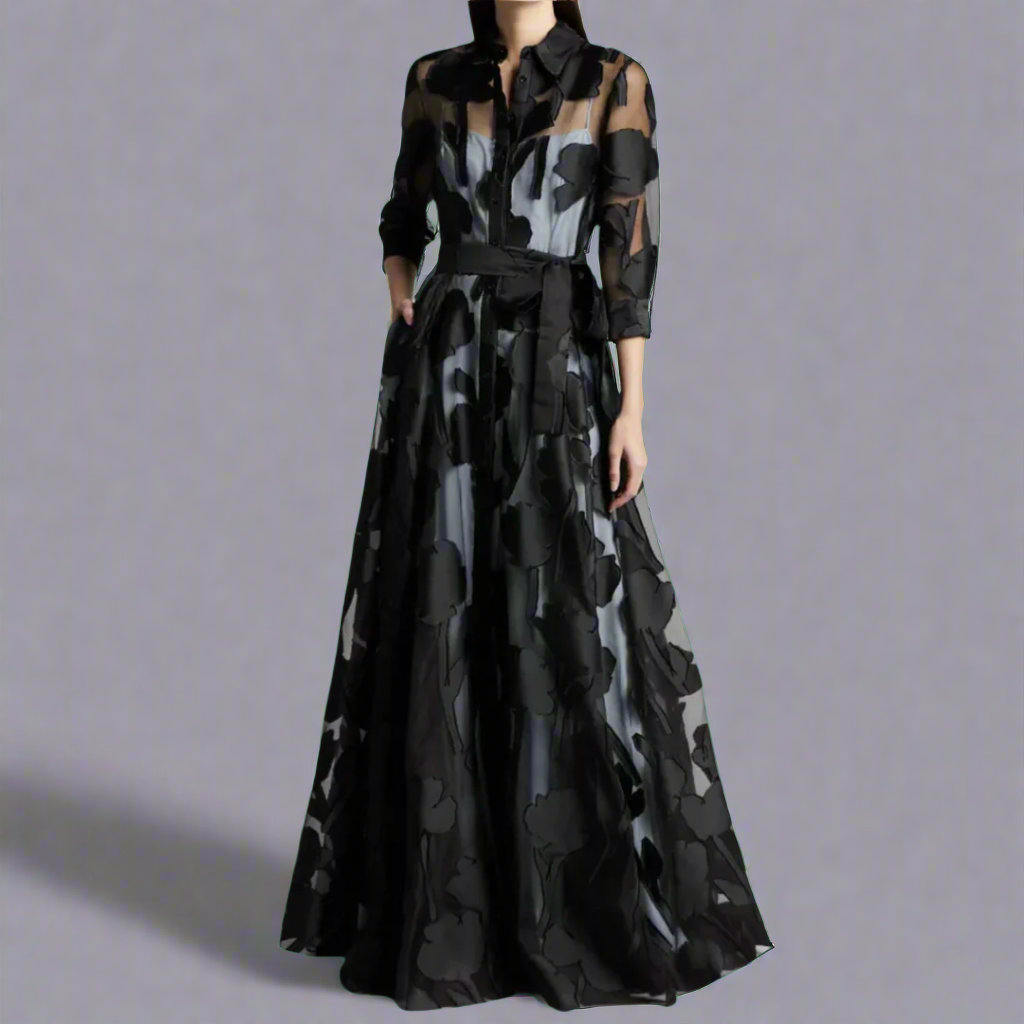 Jacquard Belted Maxi Dress – Women's Elegant Dress | Amara