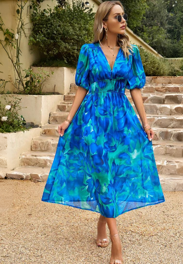 Floral Chiffon Midi Dress – Women's Wedding Guest Dress | Celeste