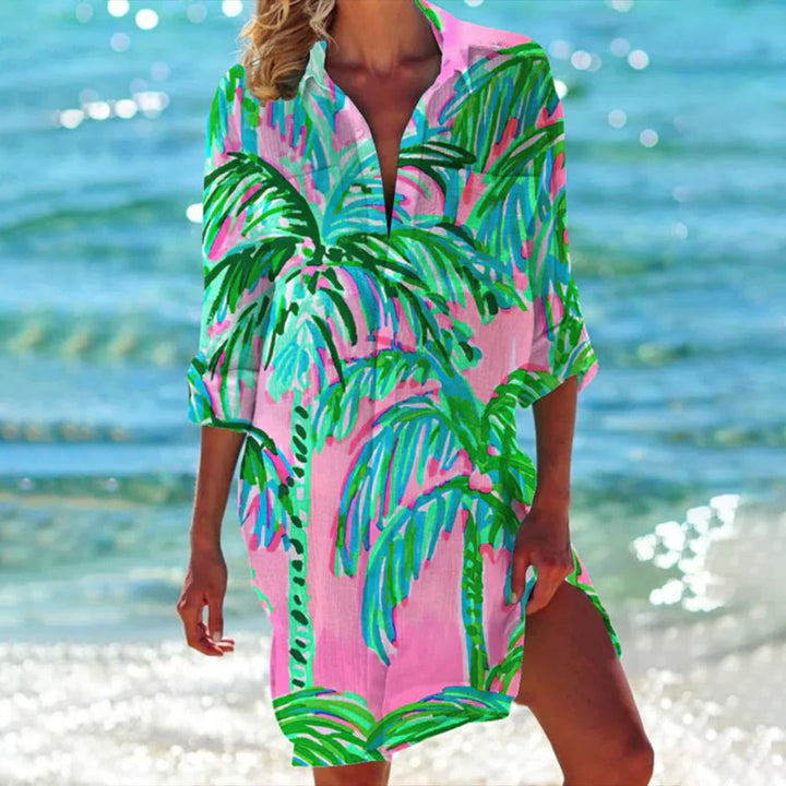 Tropical Print Shirt Dress – Women's Beach Cover Up | Elara