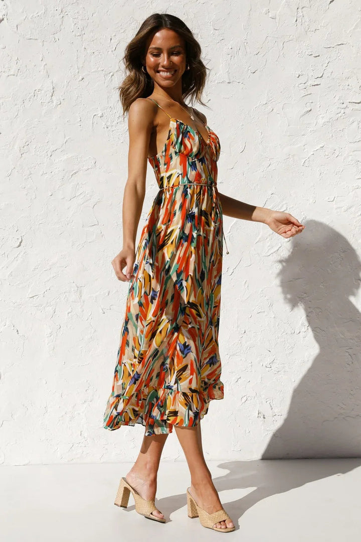 Floral Spaghetti Strap Midi Dress – Women's Summer Dress | Lucinda