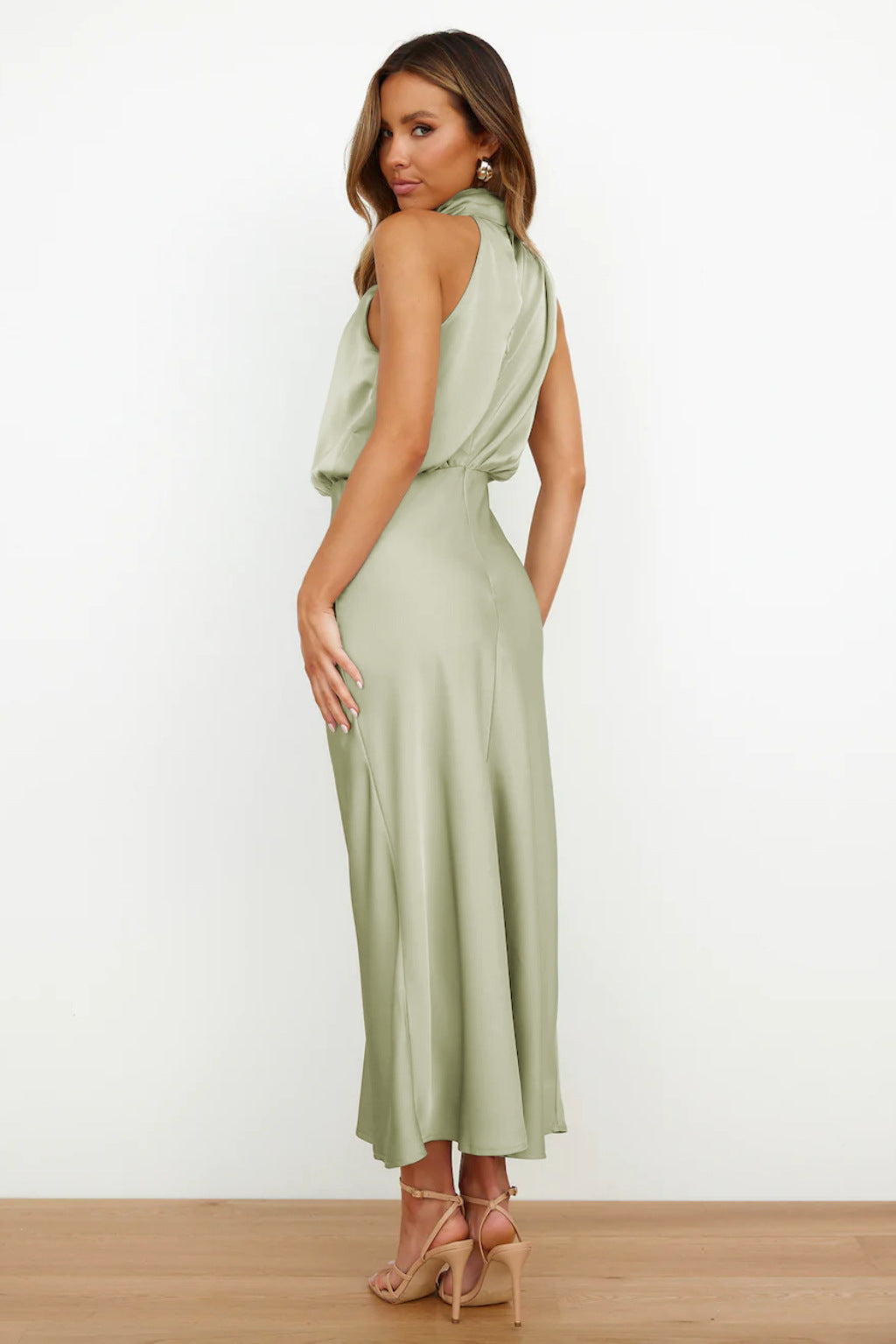 Satin Halter Midi Dress – Women's Cocktail Dress | Liliana