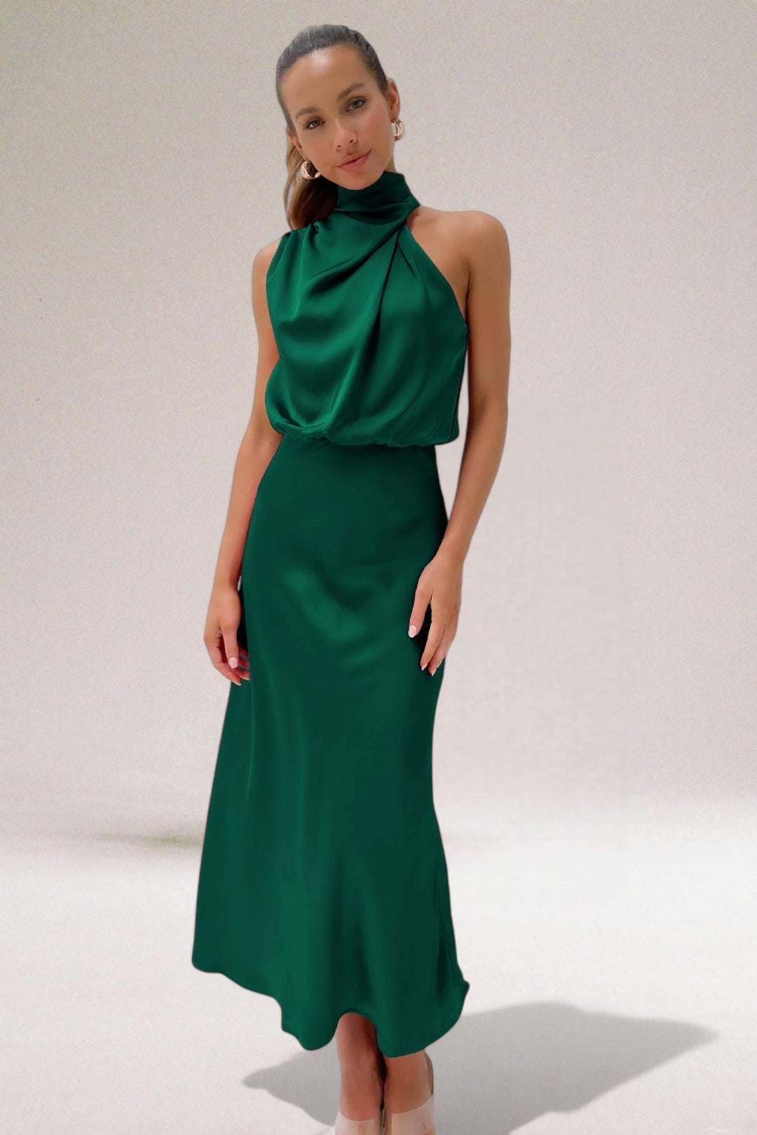 Satin Halter Midi Dress – Women's Cocktail Dress | Seraphina