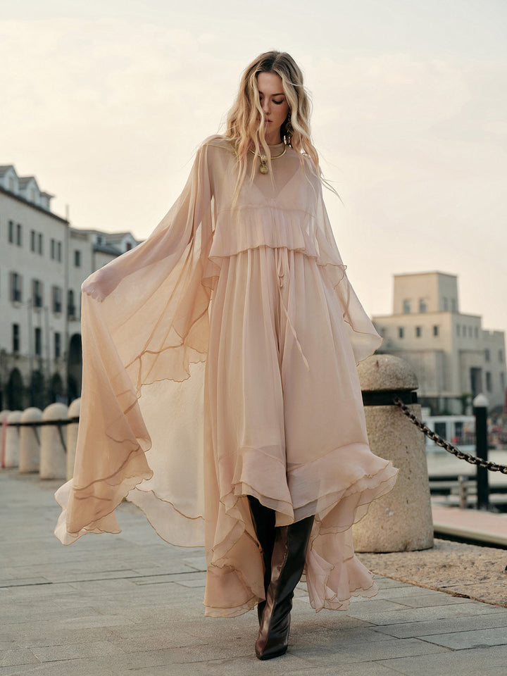 Chiffon Cape Sleeve Maxi Dress – Women's Evening Dress | Elysia