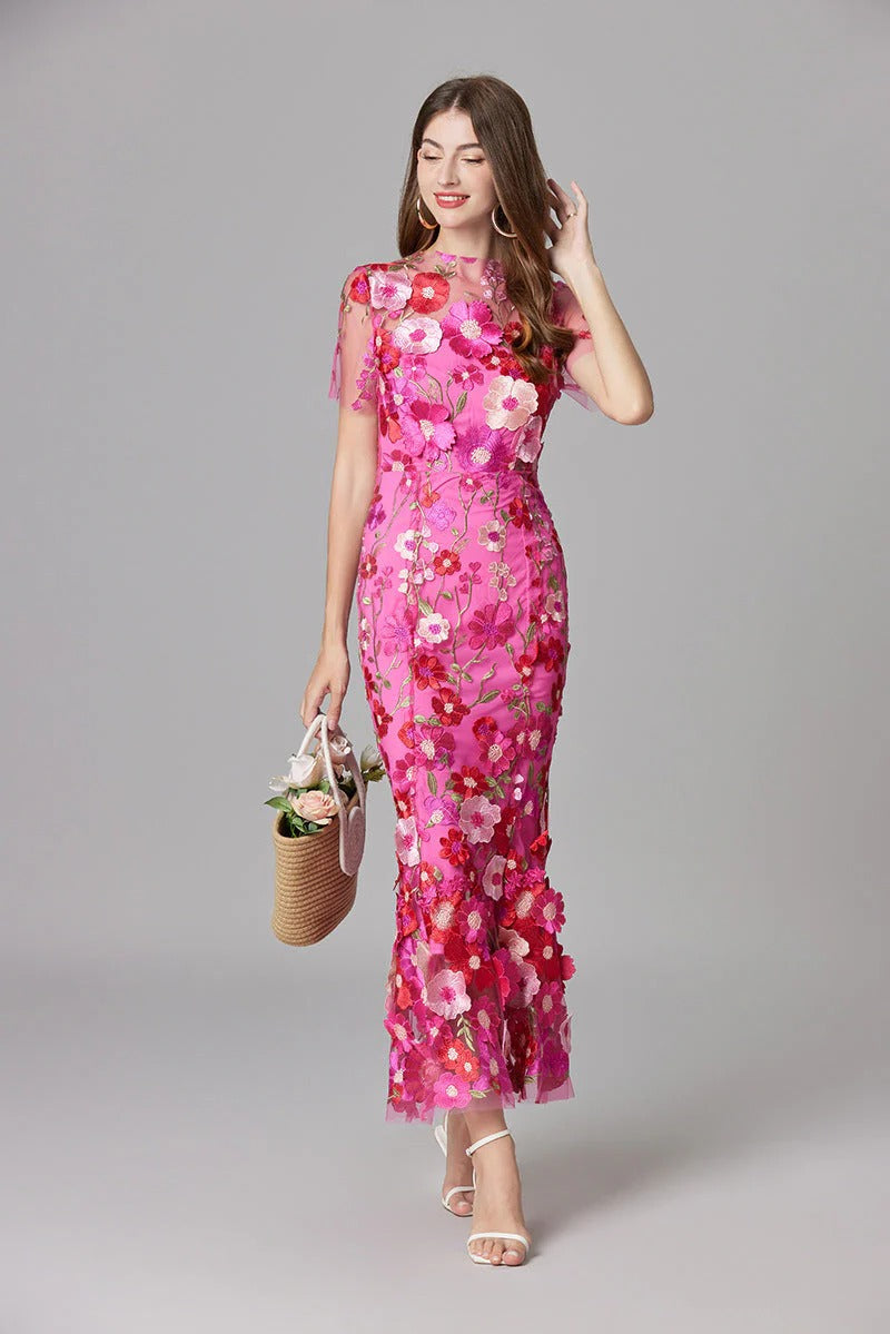 Floral Mesh Maxi Dress – Women's Evening Dress | Evelina