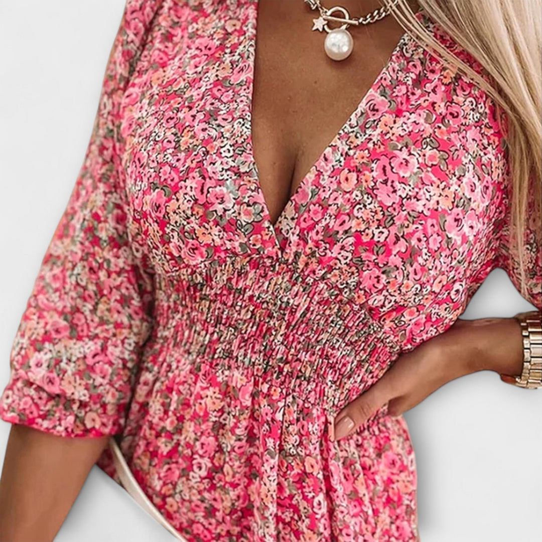 Floral Smocked Mini Dress – Women's Casual Dress | Elara