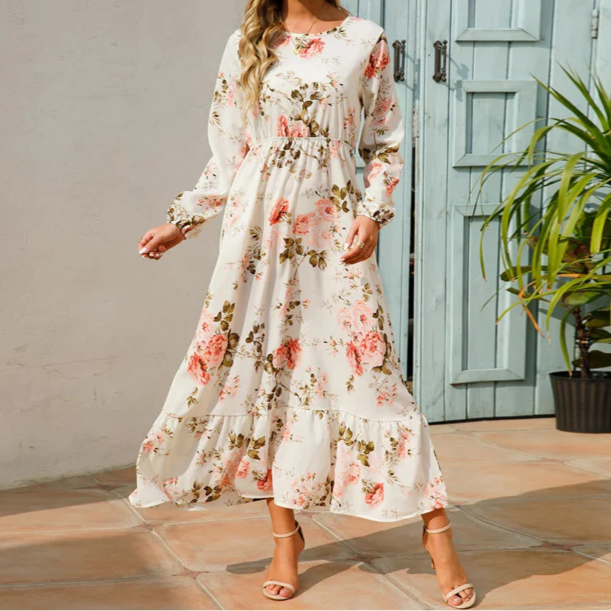Floral Smocked Maxi Dress – Women's Casual Dress | Elara