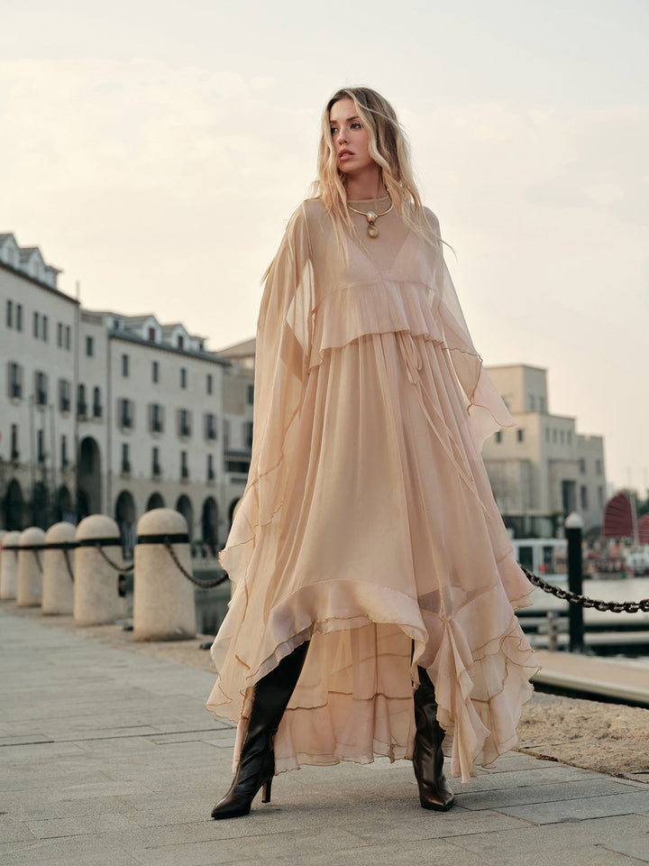 Chiffon Cape Sleeve Maxi Dress – Women's Evening Dress | Elysia