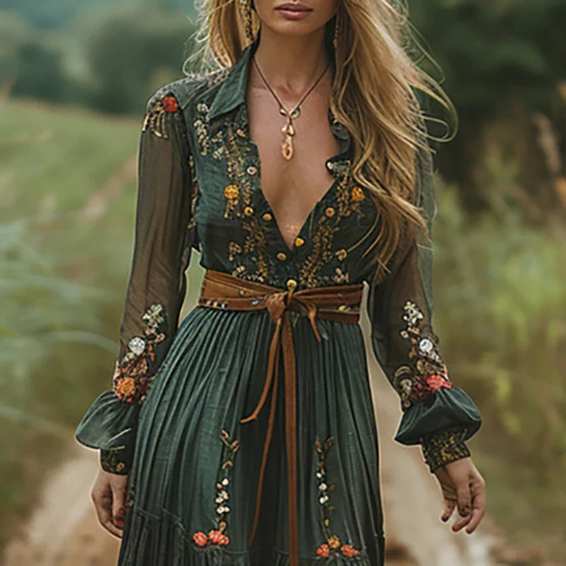 Boho Embroidery Maxi Dress – Women's Casual Dress | Elara