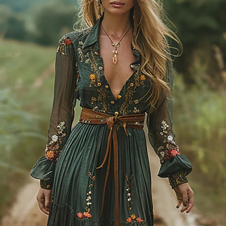 Boho Embroidery Maxi Dress – Women's Casual Dress | Elara