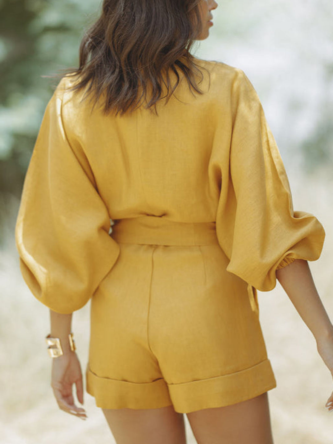 Seraphina | Women's Casual Belted Long Sleeve Shorts Romper Jumpsuit