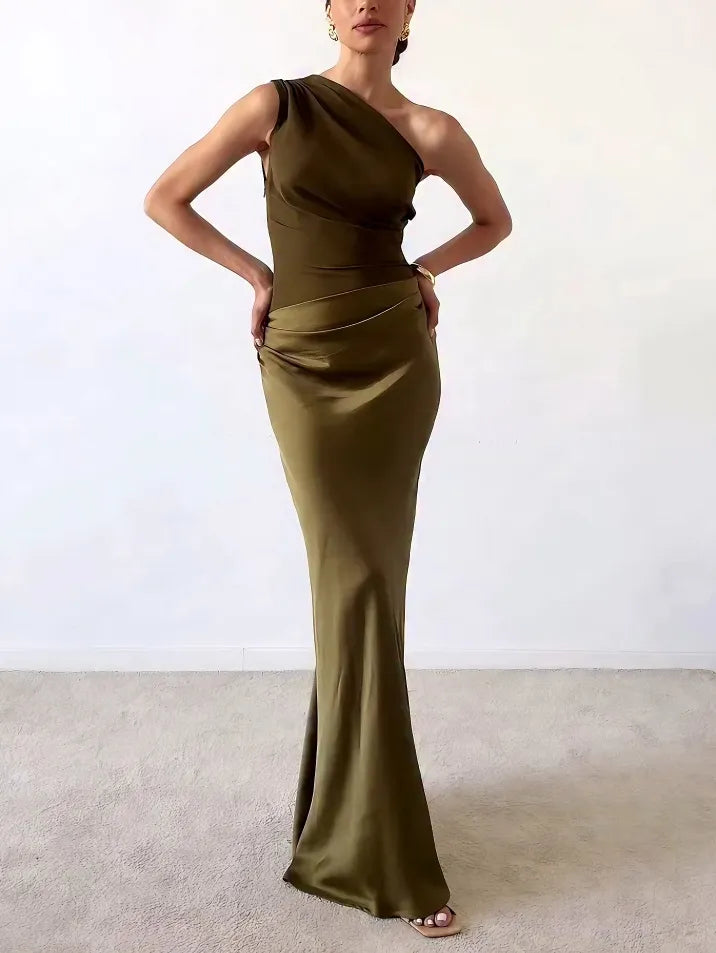 One Shoulder Pleated Maxi Dress – Women's Elegant Dress | Isabella