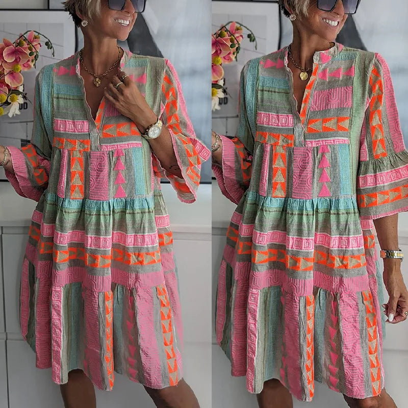 Striped Ruffle Hem Midi Dress – Women's Casual Dress | Arabella