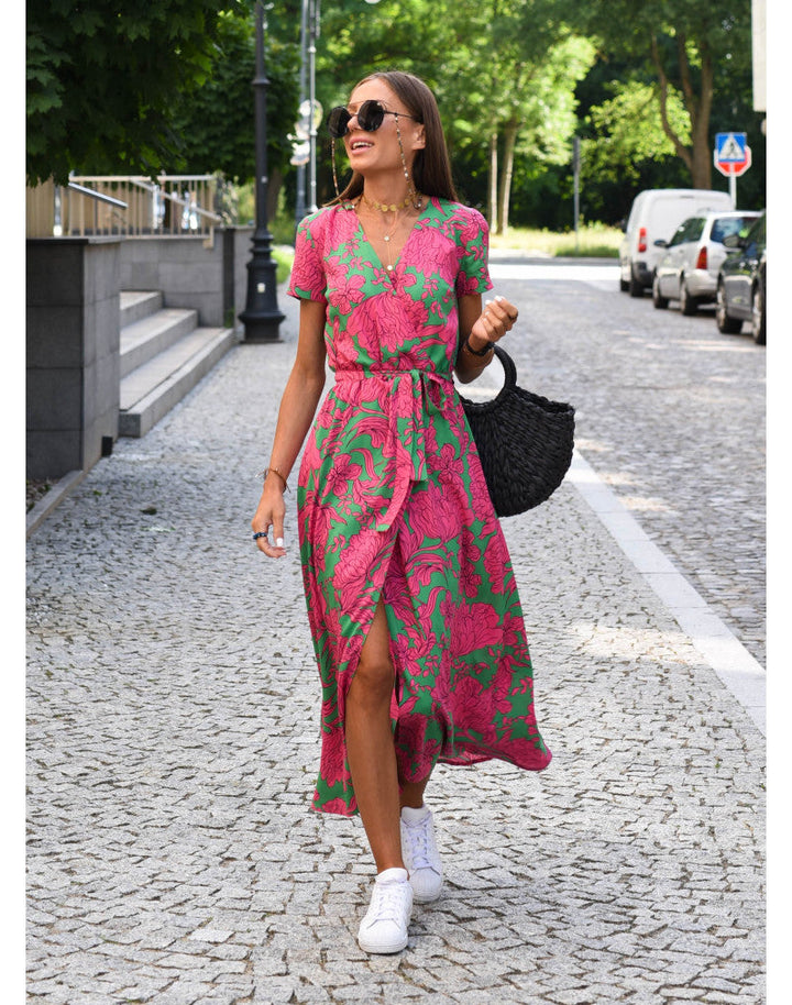 Floral Wrap Side Slit Midi Dress – Women's Summer Dress | Emilia
