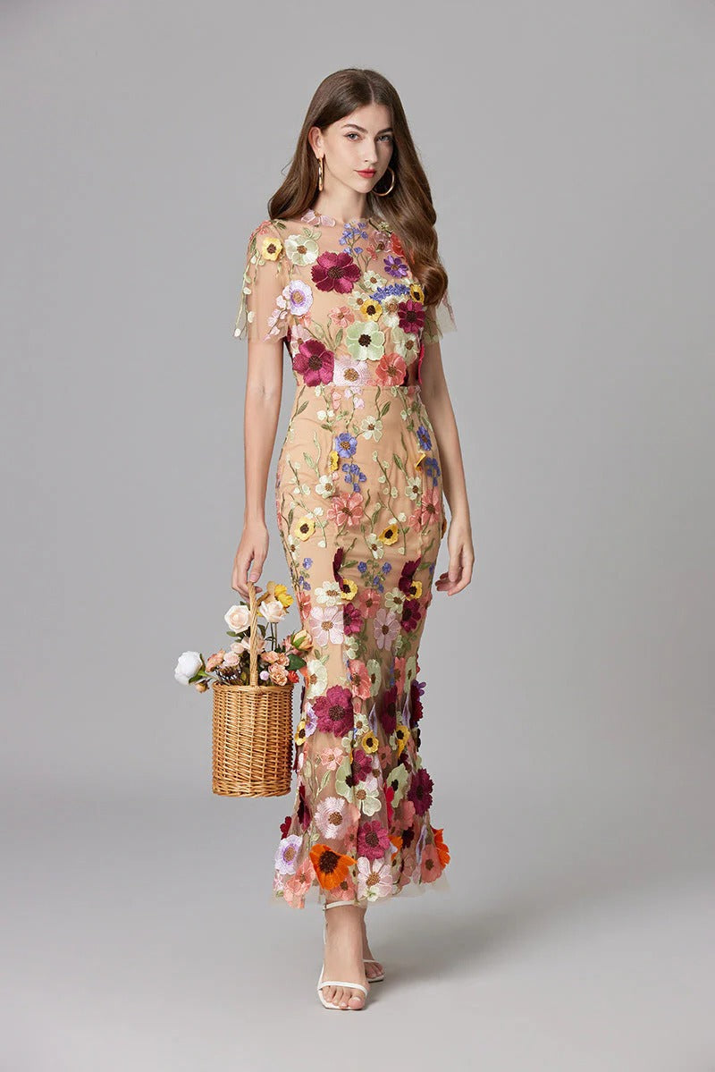 Floral Mesh Maxi Dress – Women's Evening Dress | Evelina