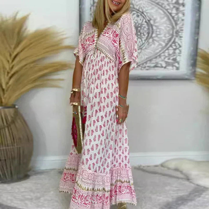 Boho Printed Maxi Dress – Women's Casual Vacation Dress | Elara