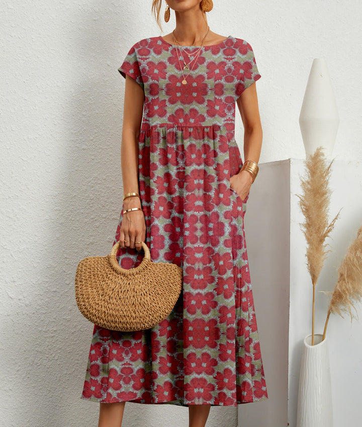 Printed Pocket Midi Dress – Women's Casual Dress | Elara