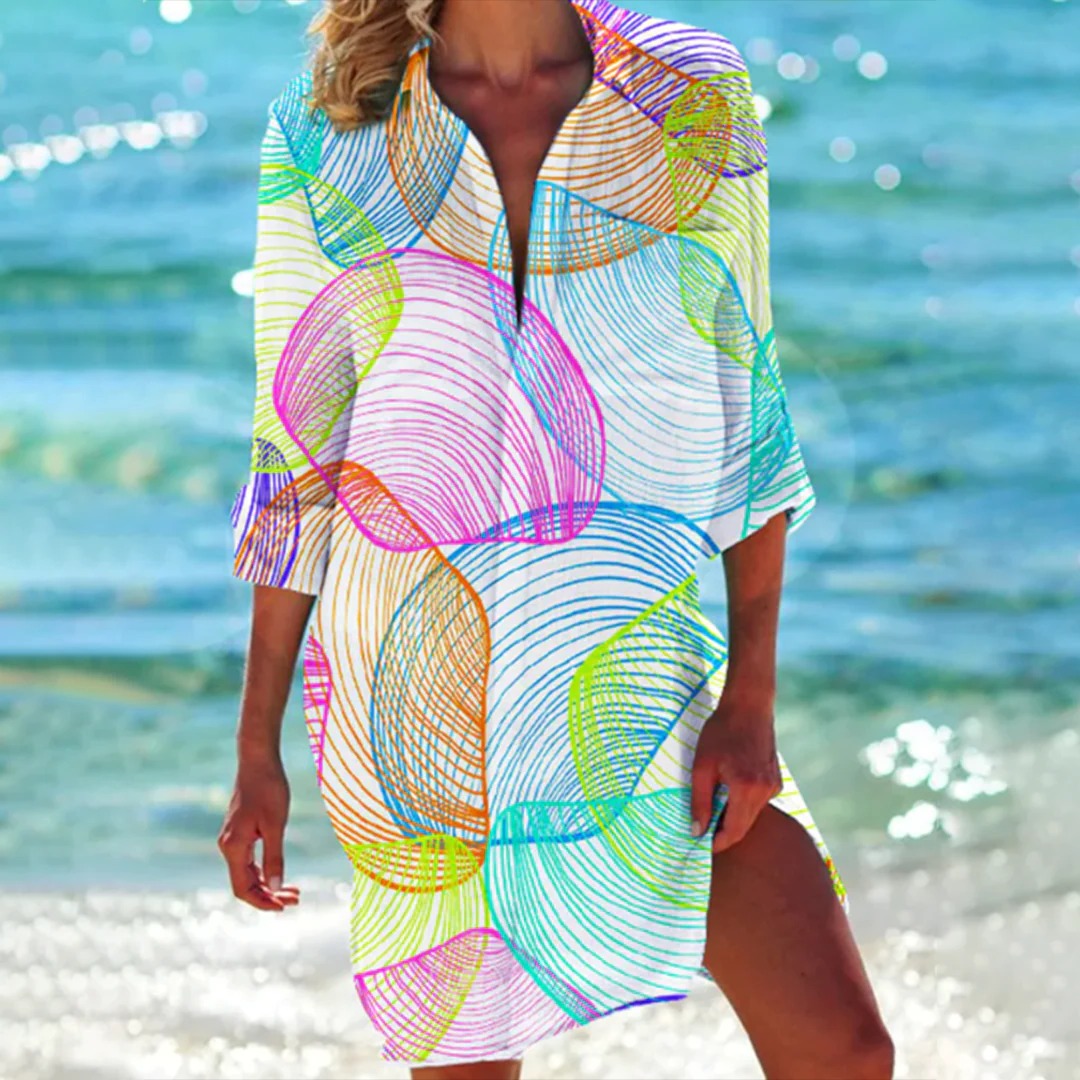 Tropical Print Shirt Dress – Women's Beach Cover Up | Elara