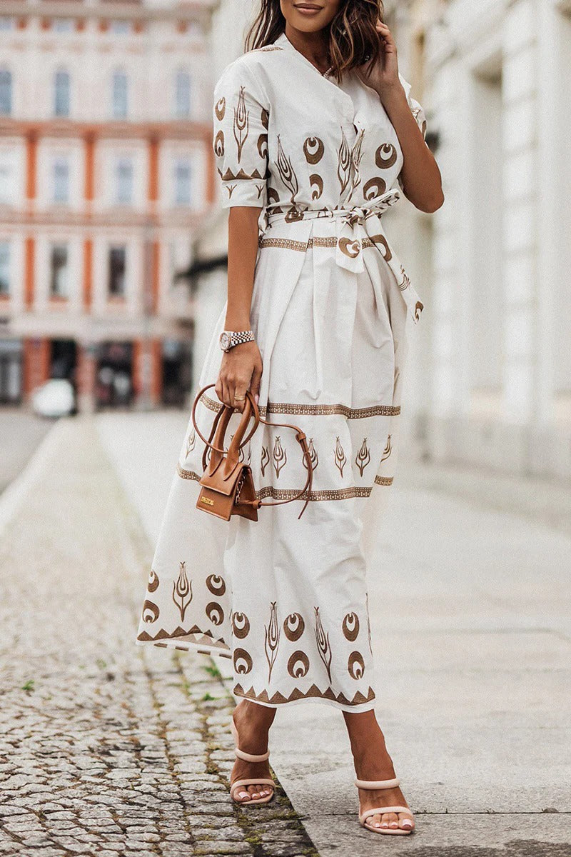 Boho Print Belted Midi Dress – Women's Casual Summer Dress | Isabella