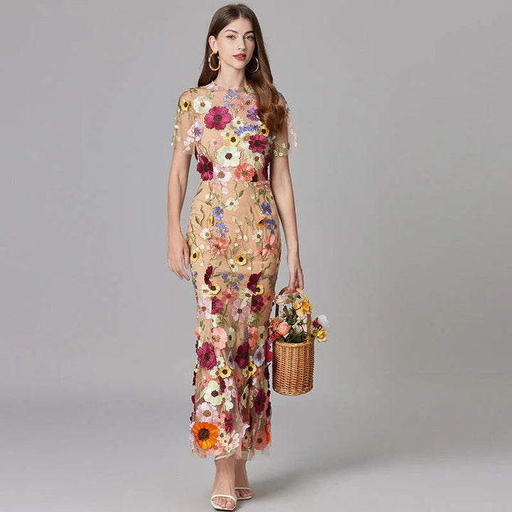 Floral Mesh Maxi Dress – Women's Evening Dress | Evelina