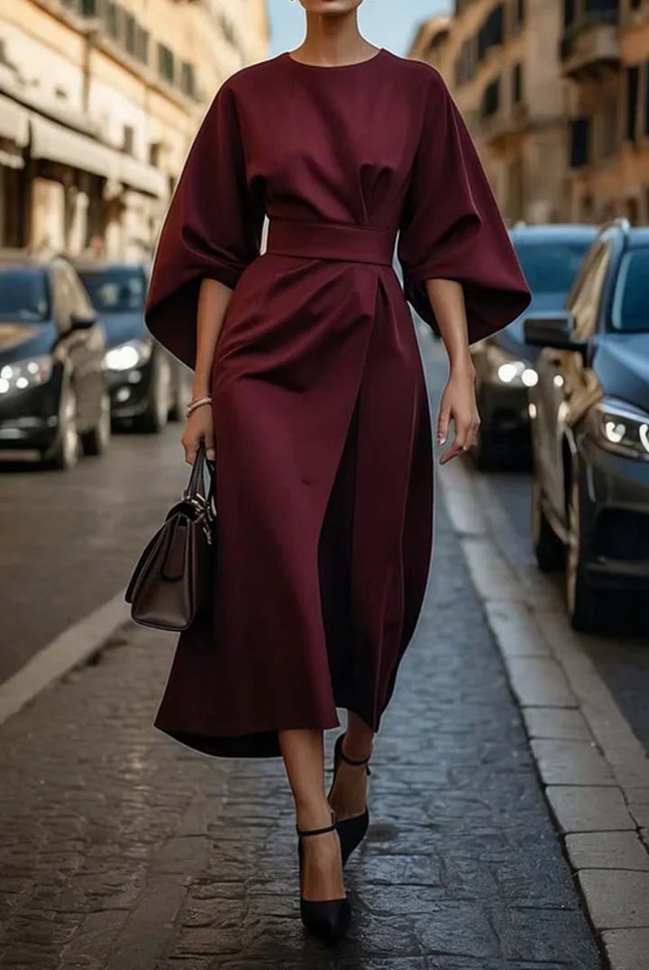 Lantern Sleeve Midi Dress – Women's Elegant Dress | Celia