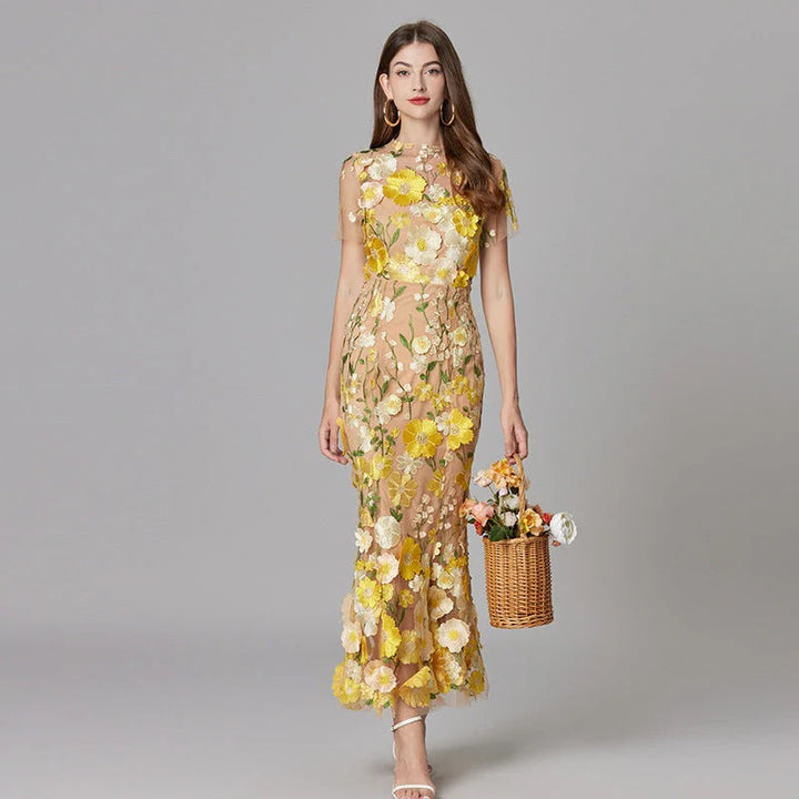 Floral Mesh Maxi Dress – Women's Evening Dress | Evelina