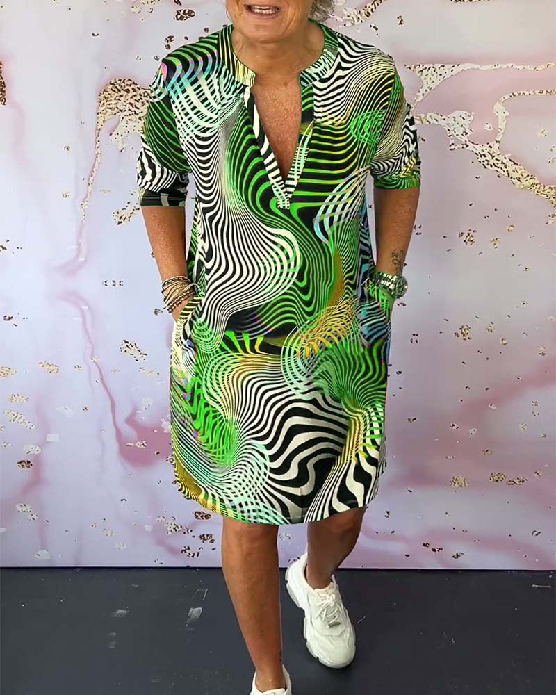 Printed V-Neck Midi Dress – Women's Elegant Dress | Liliana