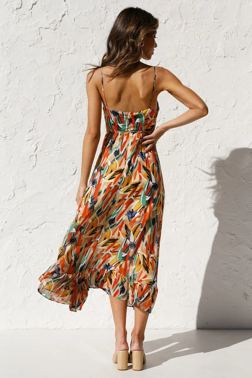 Floral Spaghetti Strap Midi Dress – Women's Summer Dress | Lucinda