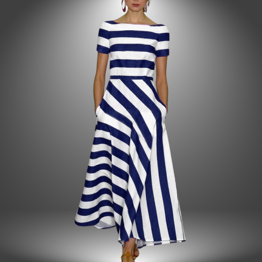 Striped Off-Shoulder Midi Dress – Women's Casual Dress | Elara