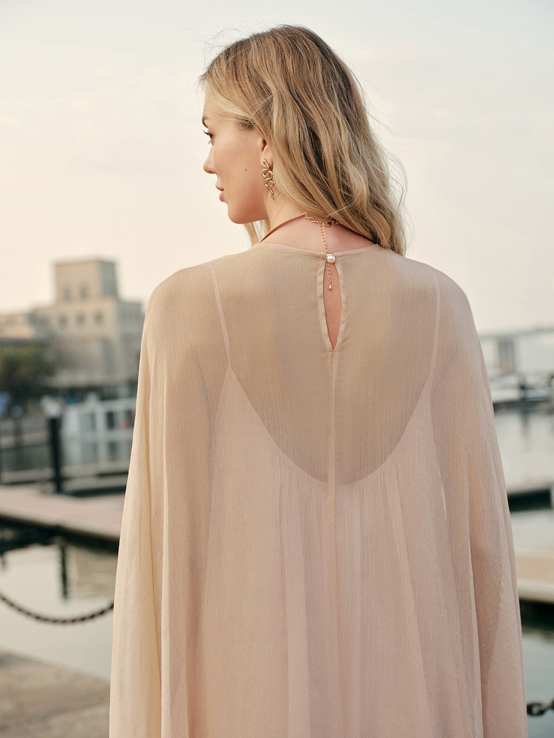 Chiffon Cape Sleeve Maxi Dress – Women's Evening Dress | Elysia