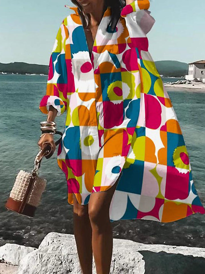 Printed Midi Shirt Dress – Women's Casual Dress | Elara
