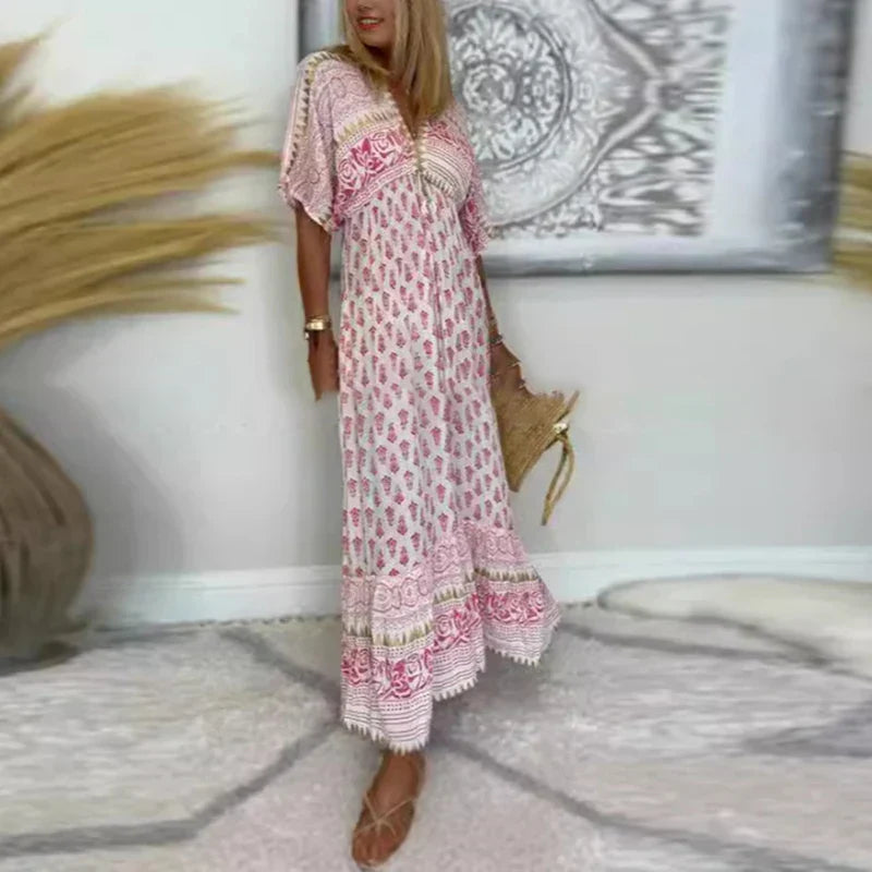 Boho Printed Maxi Dress – Women's Casual Vacation Dress | Elara