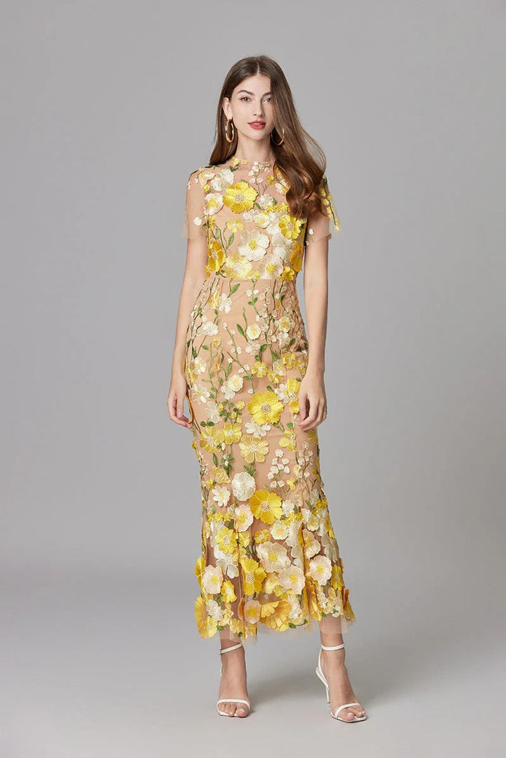 Floral Mesh Maxi Dress – Women's Evening Dress | Evelina