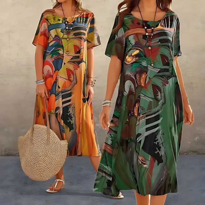 Abstract Print Relaxed Midi Dress – Women's Casual Dress | Seraphina