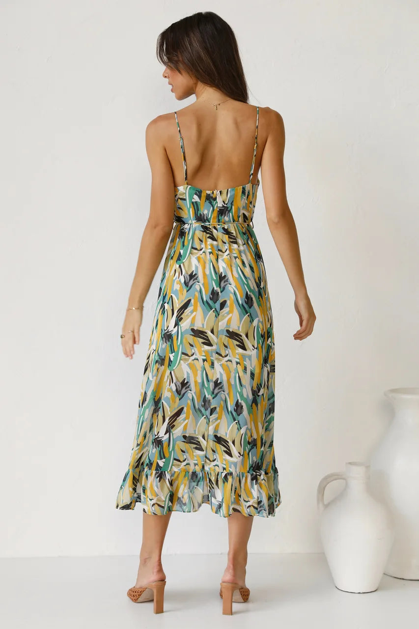 Floral Spaghetti Strap Midi Dress – Women's Summer Dress | Lucinda