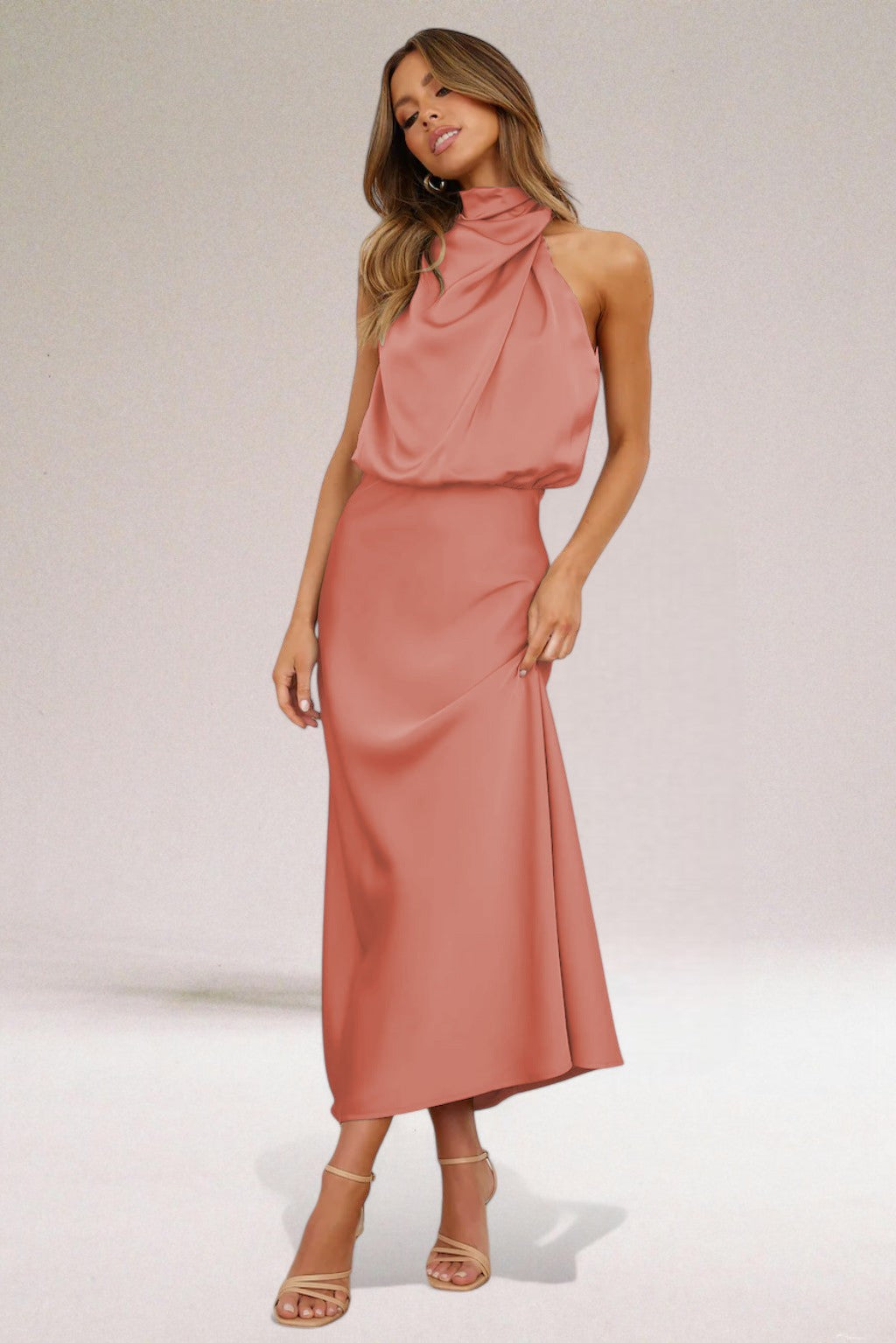 Satin Halter Midi Dress – Women's Cocktail Dress | Seraphina
