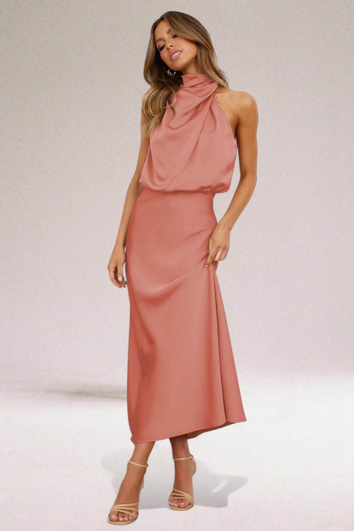 Satin Halter Midi Dress – Women's Cocktail Dress | Seraphina