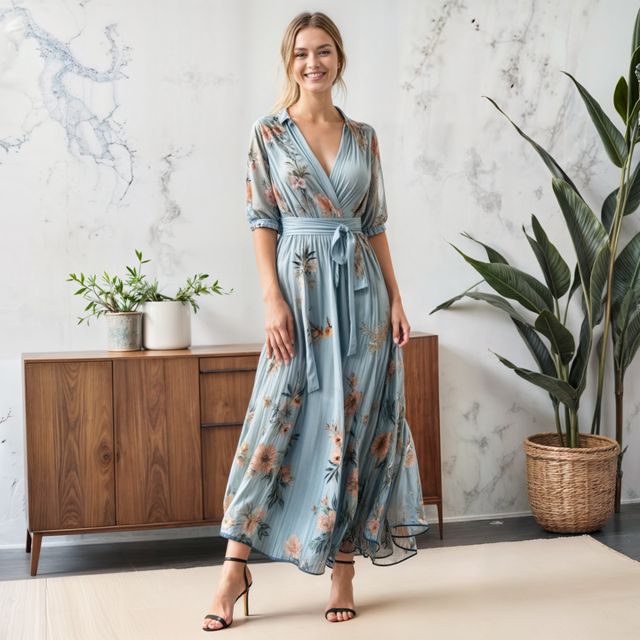 Floral Chiffon Wrap Maxi Dress – Women's Wedding Guest Dress | Liora